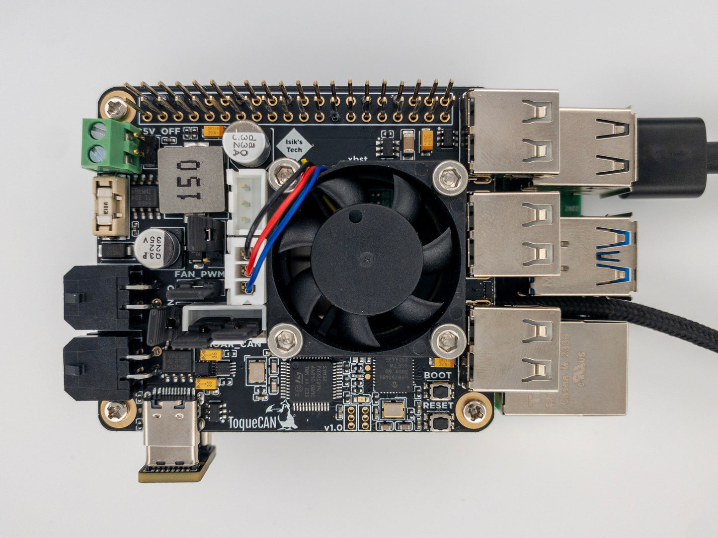 ToqueCAN: Pi Toque With 2x CAN, 3 Port USB Hub and 24V>5V@5A Regulator